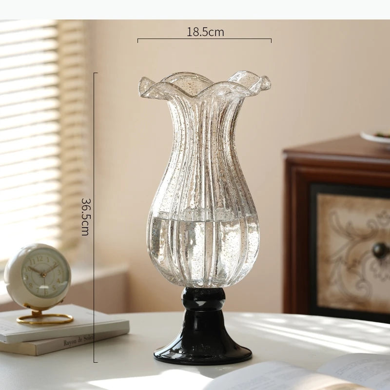 vase transparent classique gravé strié base solide décoration maison fleurs hydroponique