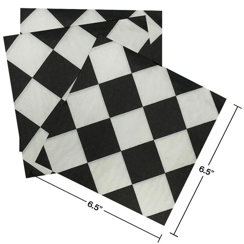 serviettes jetables papier carreaux noirs blancs classiques 20 pièces opaques festival decoration