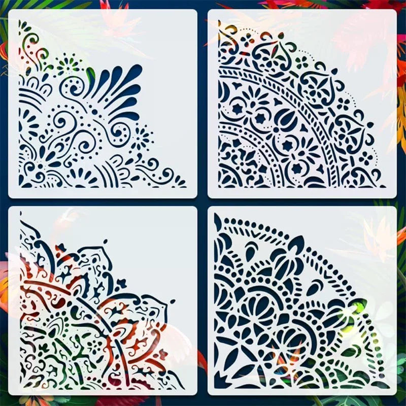 pochoirs mandala décoratifs motifs géométriques floraux blanc noir vert rouge doré bleu
