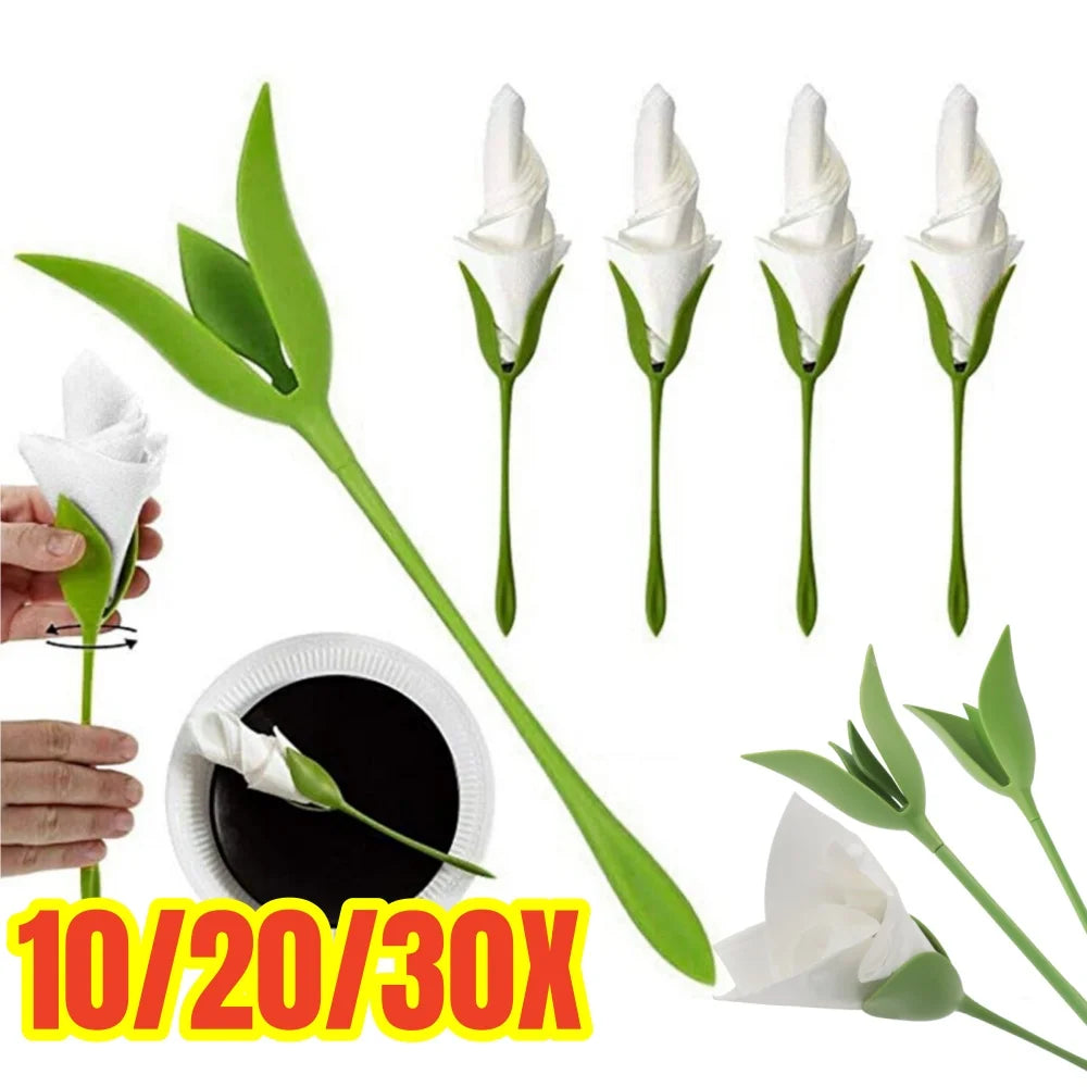 porte serviettes artificielles tulipes feuilles rose vert modernes kit pliage table decoration