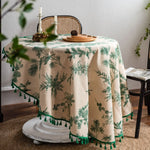 nappe ronde motif végétal franges rustique coton cérémonie mariage festivitéextérieur salon chambre