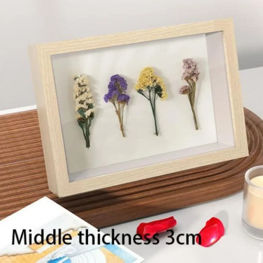 cadre photo contemporain noir blanc beige fleurs séchées papillons 10 pouces