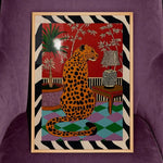 tableau moderne léopard pop art géométrique couleur rouge beige opaque vertical