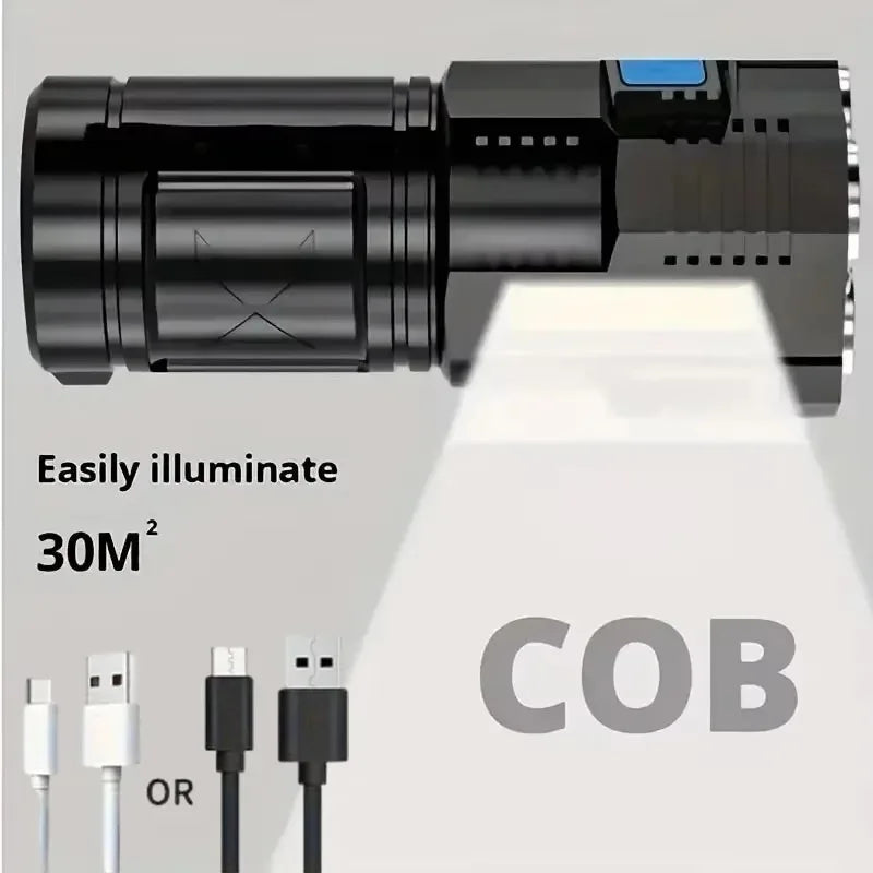 lampe torche rechargeable 5w led noire argentée texturée camping lecture nocturne