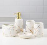 ensemble vaisselle salle bain moderne blanc noir vert foncé marbre doré