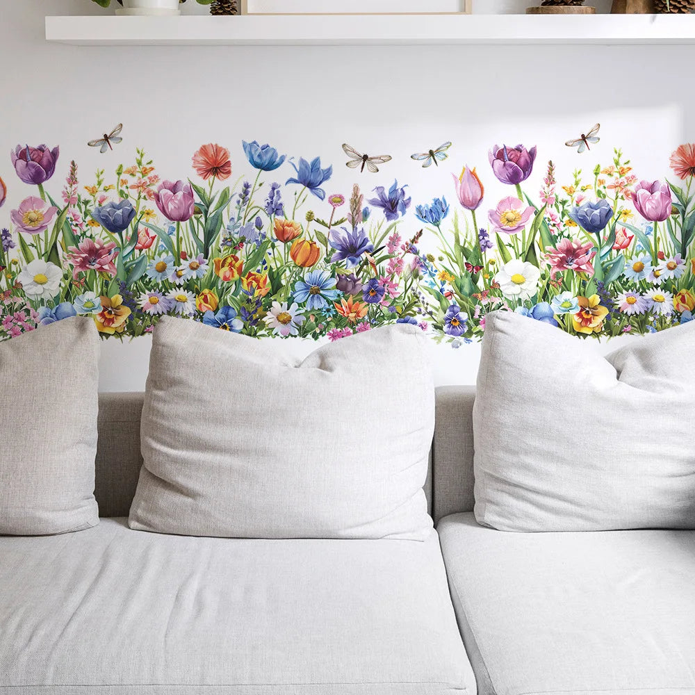 autocollants muraux fleurs colorées décoration moderne intérieur salon chambre résistants eau pvc autoadhésifs