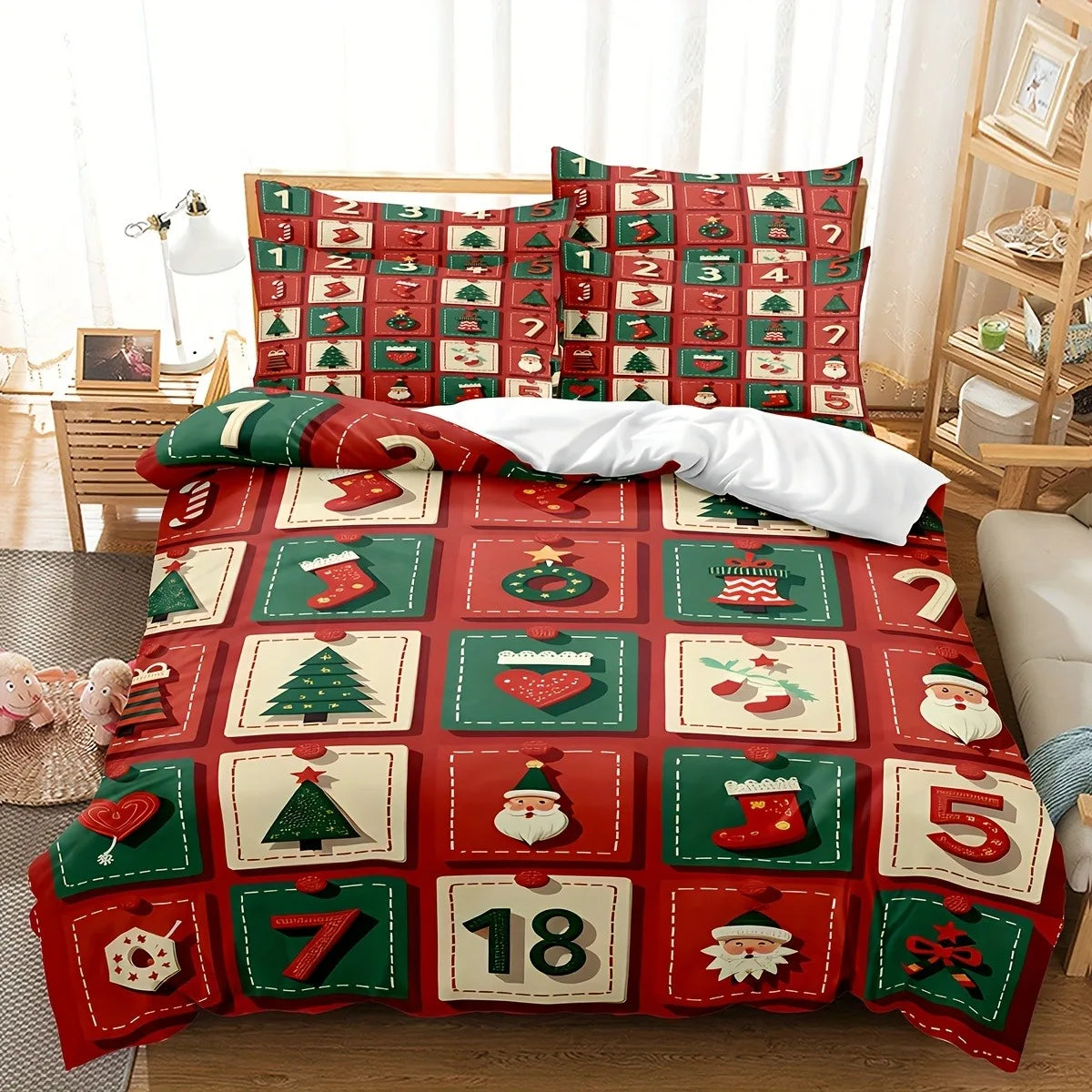housse couette impression 3d motif noël chiffres coeurs arbre noel enfant double single polyester