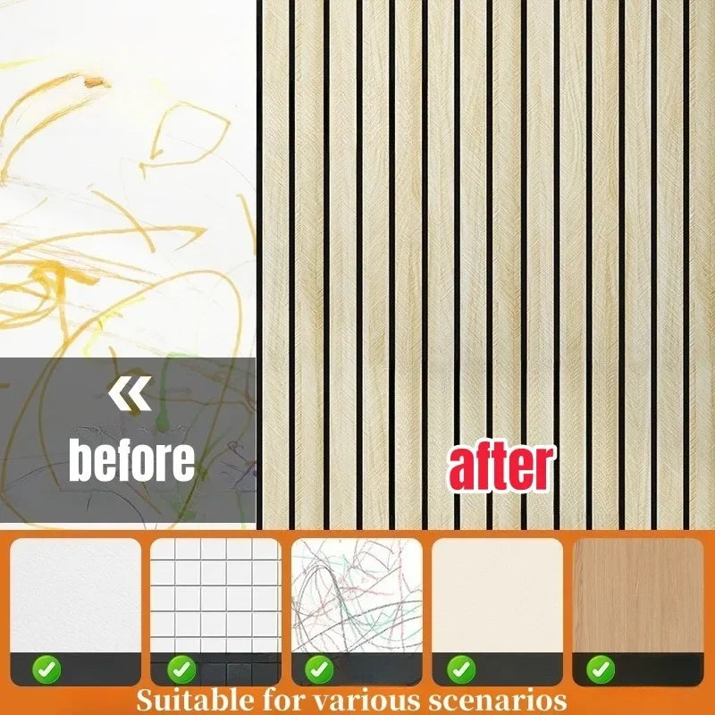 revêtement mural autocollant 3d grain bois moderne facile poser beige noir salon decoration