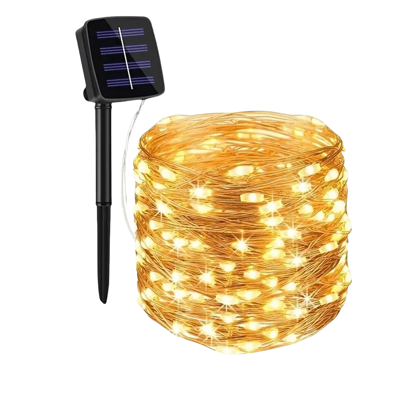 guirlande lumineuse solaire modes 100 led blanc chaud fil cuivre moderne patio jardin