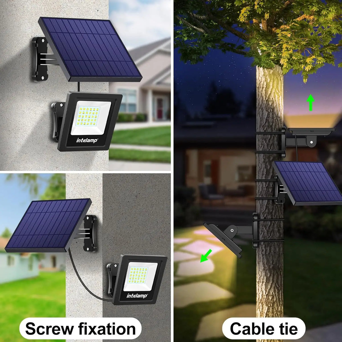 projecteur solaire moderne panneaux solaires led noir ip65 étanche urgence vis fixations