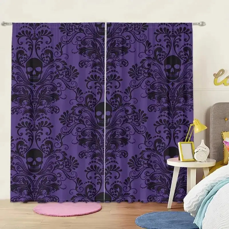 rideau gothique violet noir crâne floral opacité 100 polyester chambre
