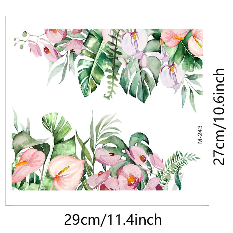 autocollant mural décoration toilettes motif feuilles fleurs floral opaques blanc