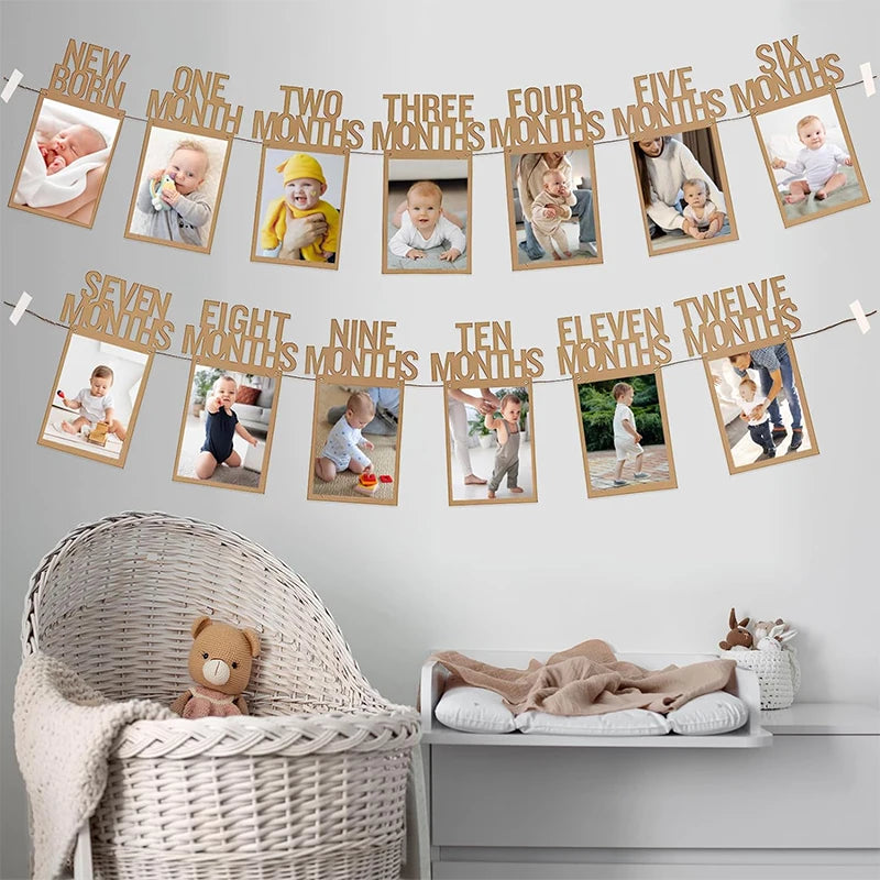 cadre photo bébé anniversaire marron clair papier kraft rustique clips ruban adhésif occasion fête