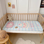 tapis pliant protection lit enfant motif astronaute bleu gris blanc rose vert orange