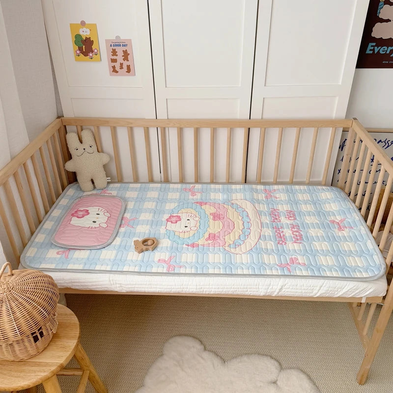 tapis pliant protection lit enfant motif astronaute bleu gris blanc rose vert orange