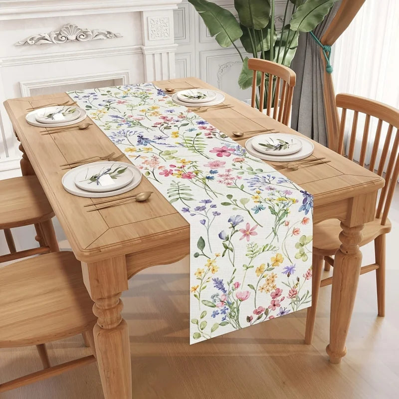 tableau printemps lin motifs floraux aquarelle moderne résistant l'eau blanc multicolore