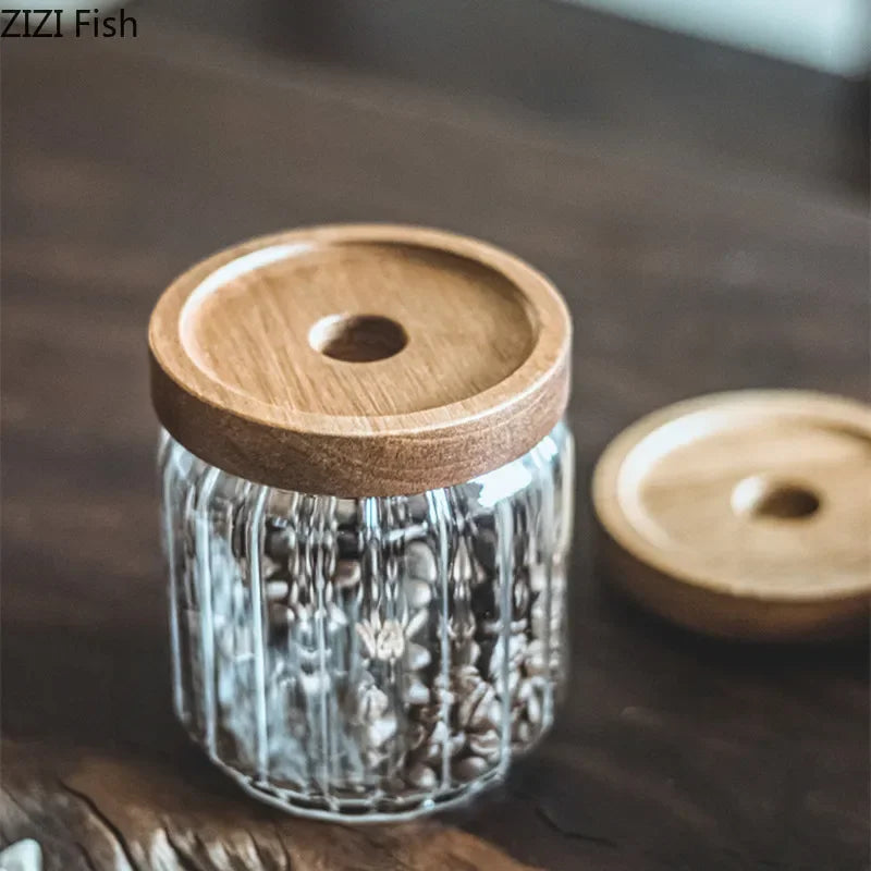 boîte hermétique verre couvercle bois rangement cuisine imperméable qualité alimentaire japonais transparent vertical moderne