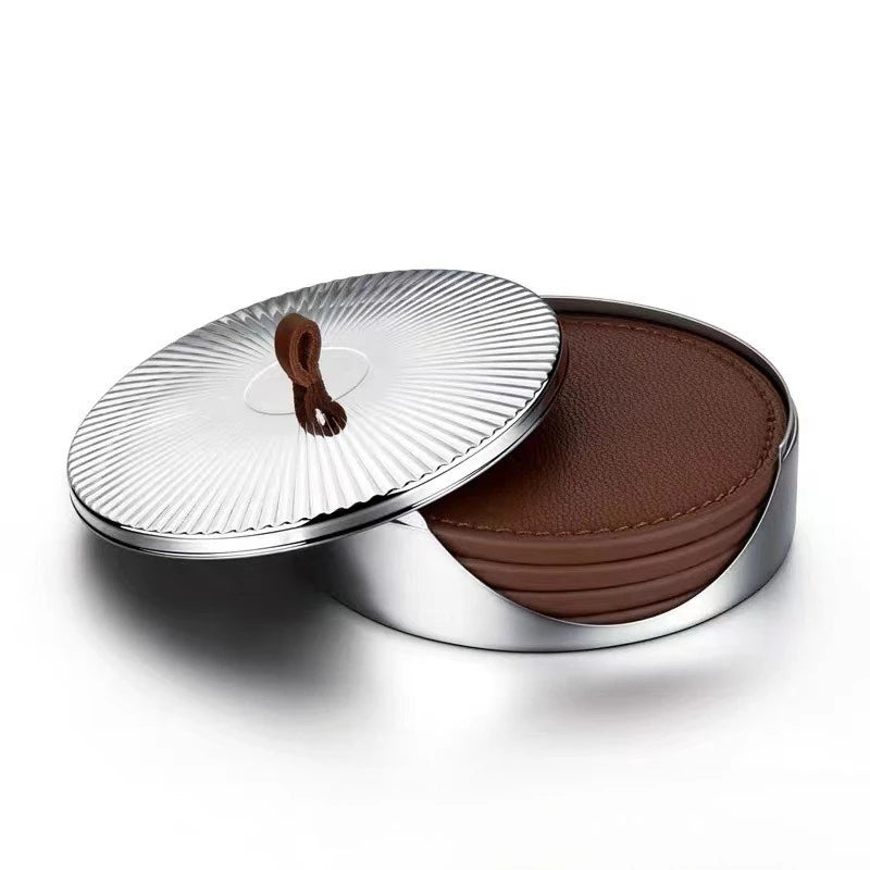coasters marron simili cuir moderne opaques tapisserie maison diamètre 114mm hauteur 30mm