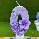 bougies chiffres violets fleurs anniversaire décoratives sans flamme enfants gâteau paillettes numérotation festive