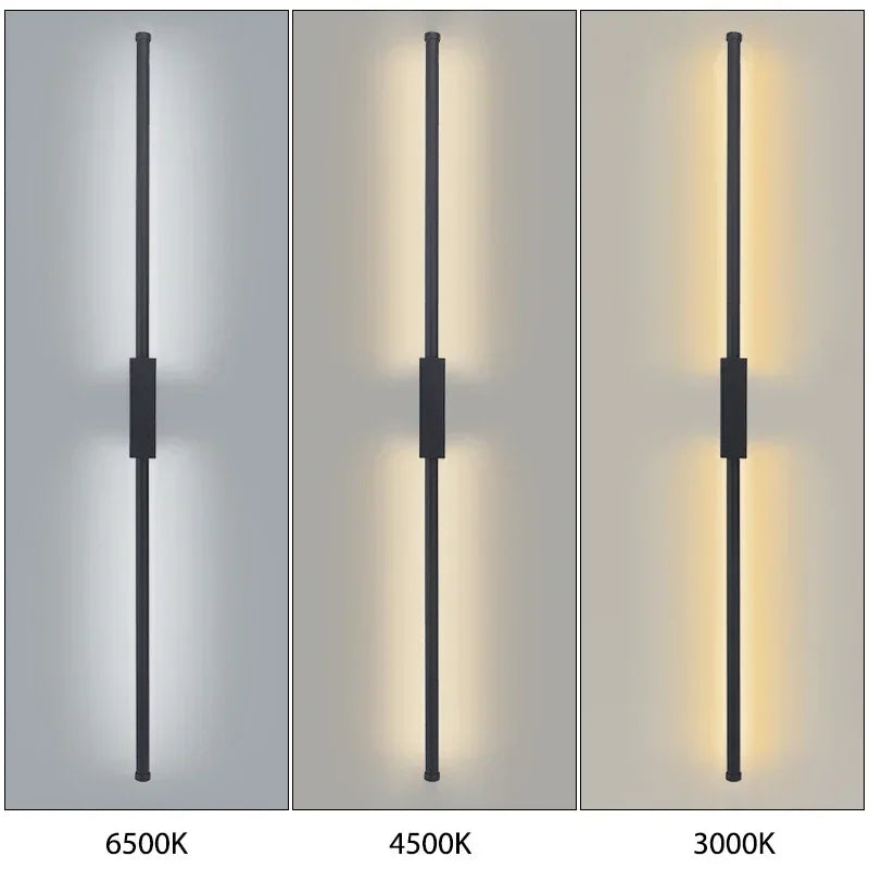 lampe led moderne noire fixée mur 120cm 6500k 4500k 3000k aluminium minimaliste