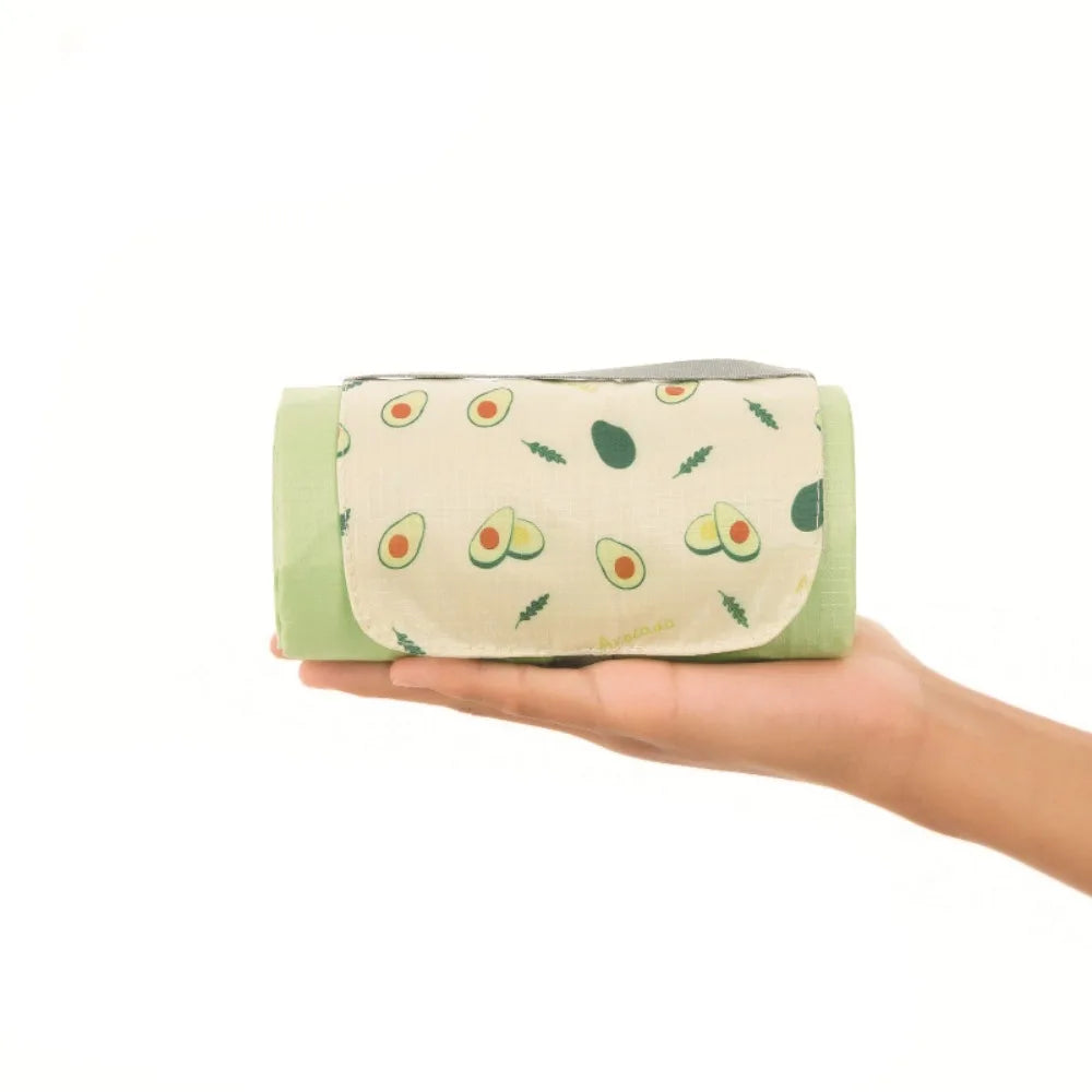 tapis pique nique pliable avocats hamburgers fleurs poignées métalliques vert orange rose violet moderne