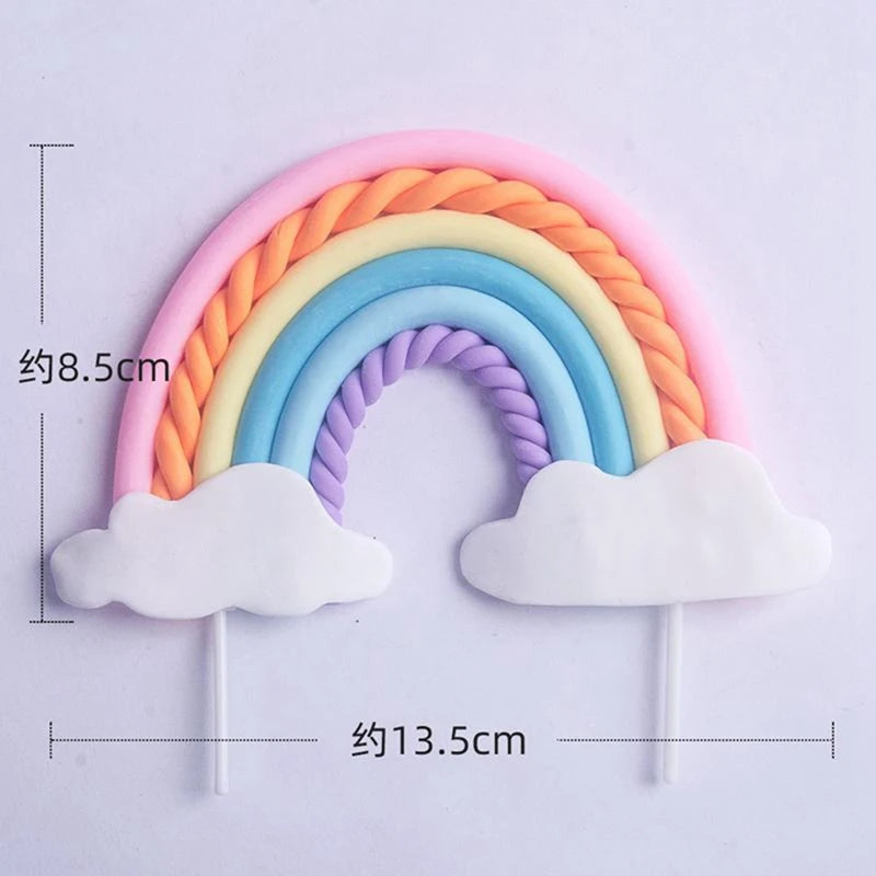 décoration gâteau anniversaire arc ciel étoiles nuages figurines licorne fille étoiles dorées ballons
