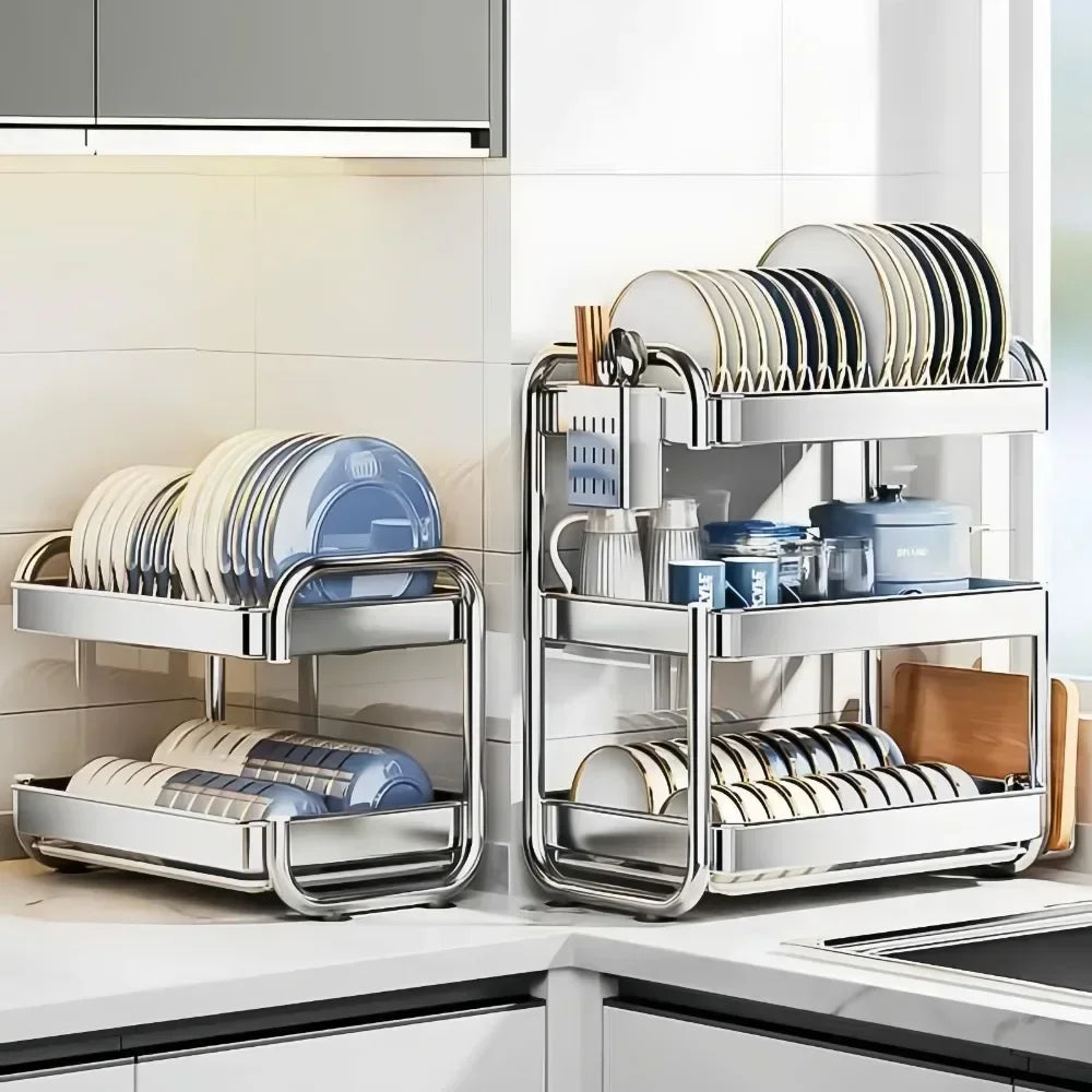 étagère vaisselle acier inoxydable moderne porte couverts serviettes plaque découpe cuisine