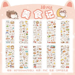sticker kawaii adhésif dessins animés chats floraux textes scrapbooking transparent rose vert bleu blanc