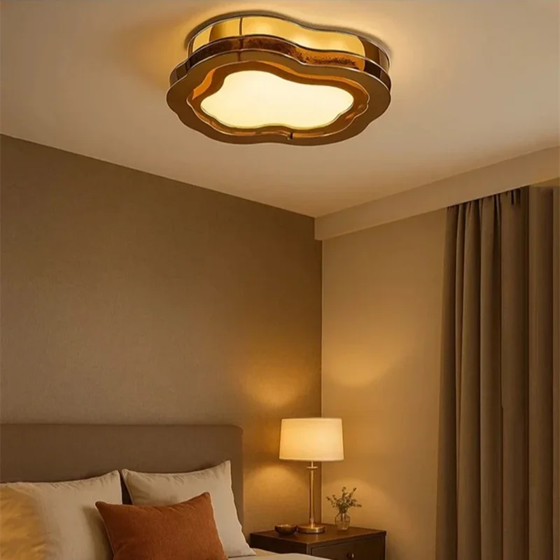 plafonnier led moderne marron blanc doré balcon céiling opacité rond ondulé touch switch