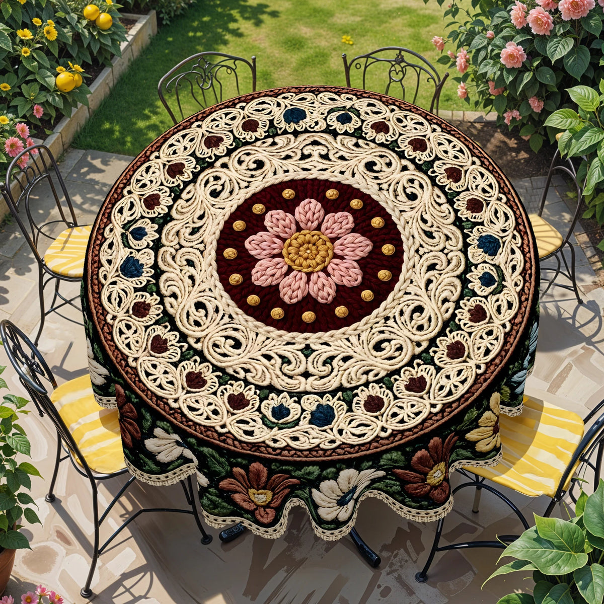 nappe fleur broderie traditionnelle imperméable lavable extérieur mariage fête rectangle round