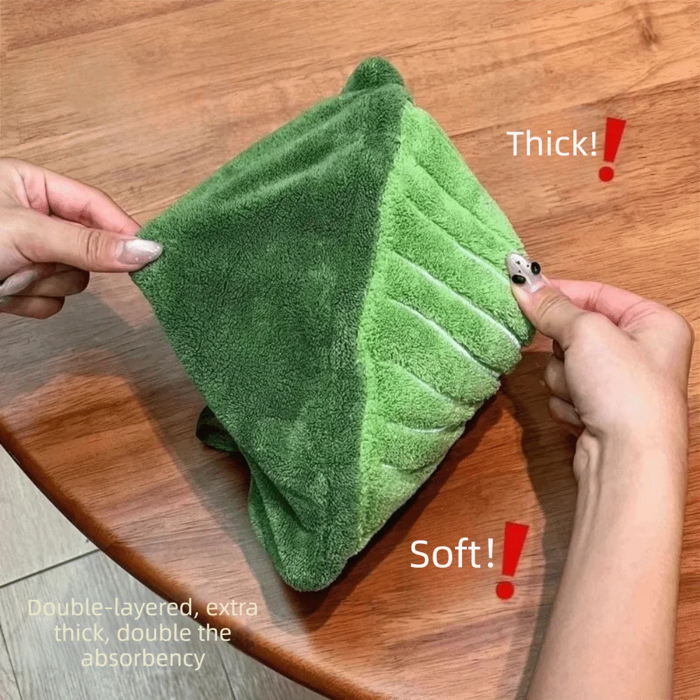serviette main feuille stylisée polyester polyamide ruban vert veines blanches bordure rose moderne cuisine