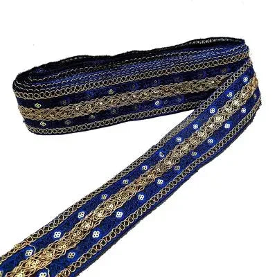 ruban brodé dentelle polyester motifs floraux géométriques élégant noir doré bleu rose vert