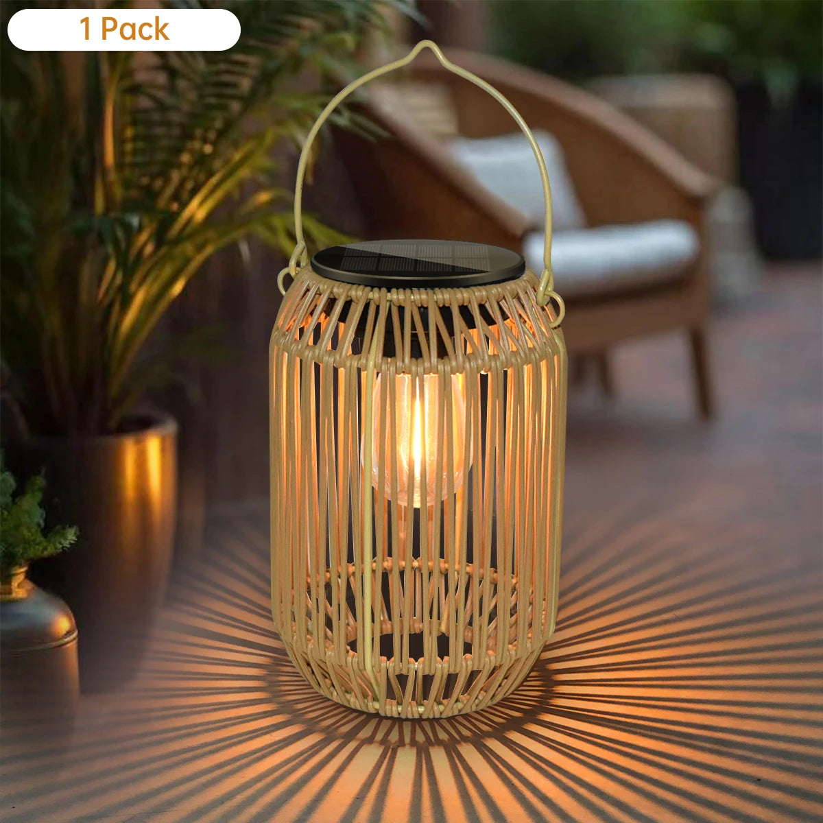 lanterne solaire bohème bambou suspension jardin led décoration patio rustique