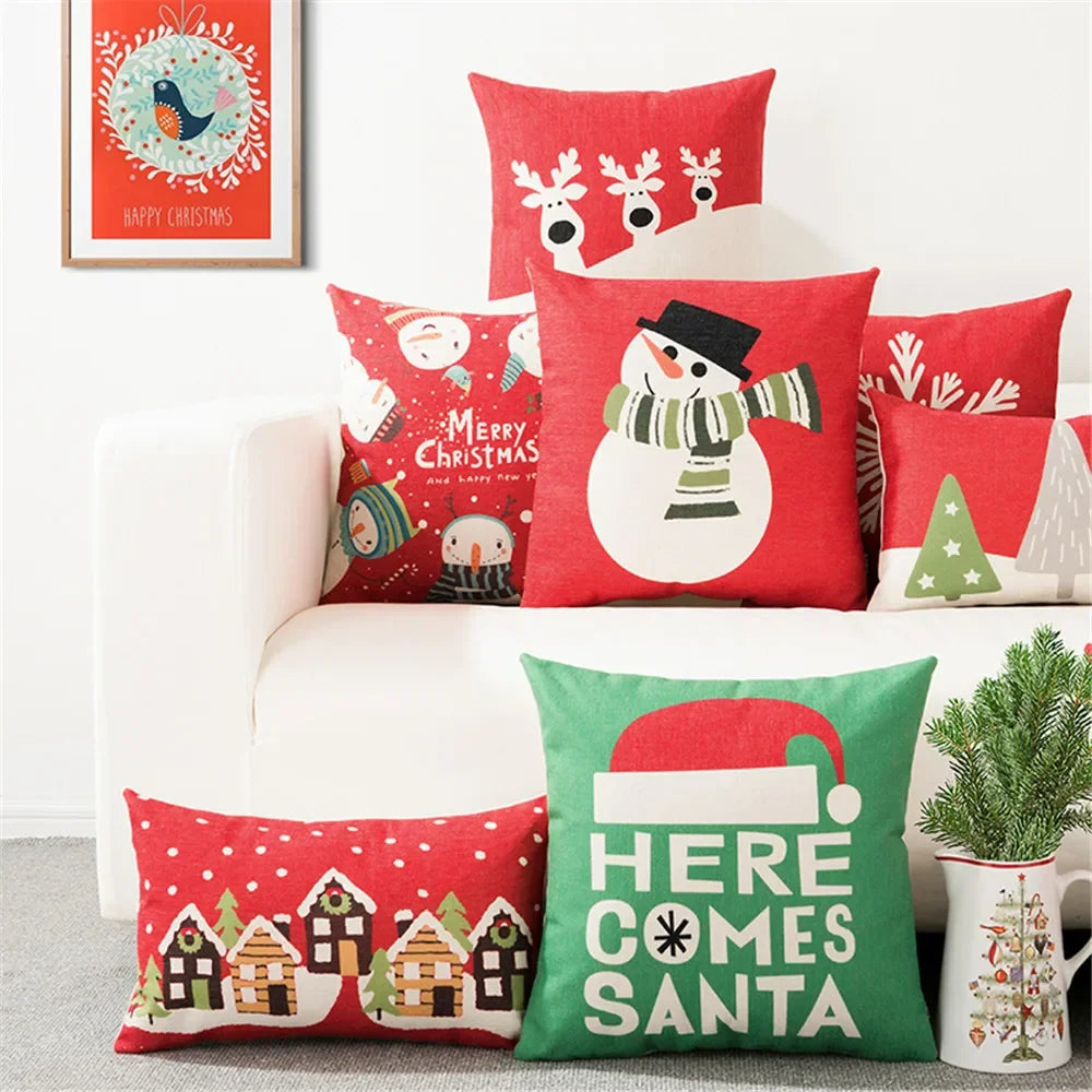 coussins noel motifs rennes neige sapins merry christmas festive decoration voiture maison