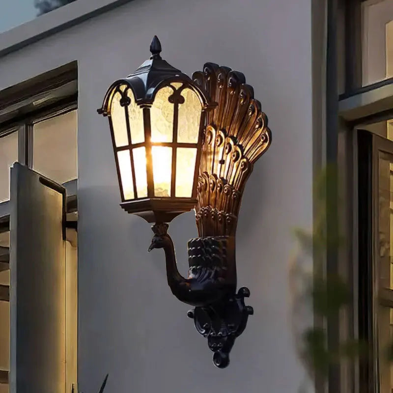 lampe murale classique vintage noir plumes dorées opacité mat extérieur éclairage maison ip65 led
