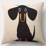 housse coussin carrée motif chien cartoon beige oeil blanc museau orange pattes rouges polyester