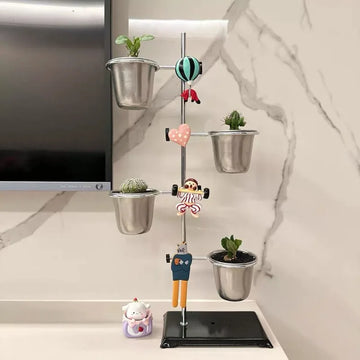 support plantes métal niveaux anneaux suspension pots terre cuite plante verte cactus succulente star