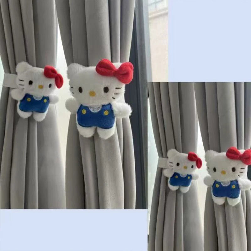 pinces rideau hello kitty kawaii blanc bleu rose peluche douce deux pièces