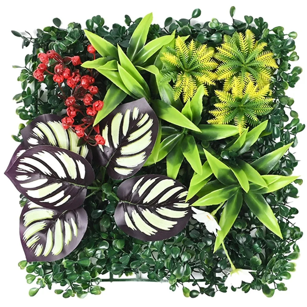 plantes artificielles murales modernes feuilles variées décoration extérieure branches naturelles