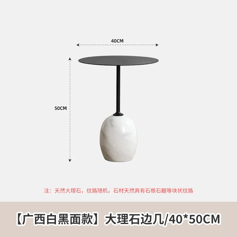 table d'appoint moderne marbre blanc veines grises pied central salon chambre