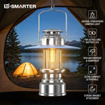 lanterne led vintage portable rechargeable argentée bleue ambiance campingextérieur