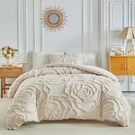 housse couette taies d'oreiller 3pc rose brodée franges classique lit king size polyester Jacquard