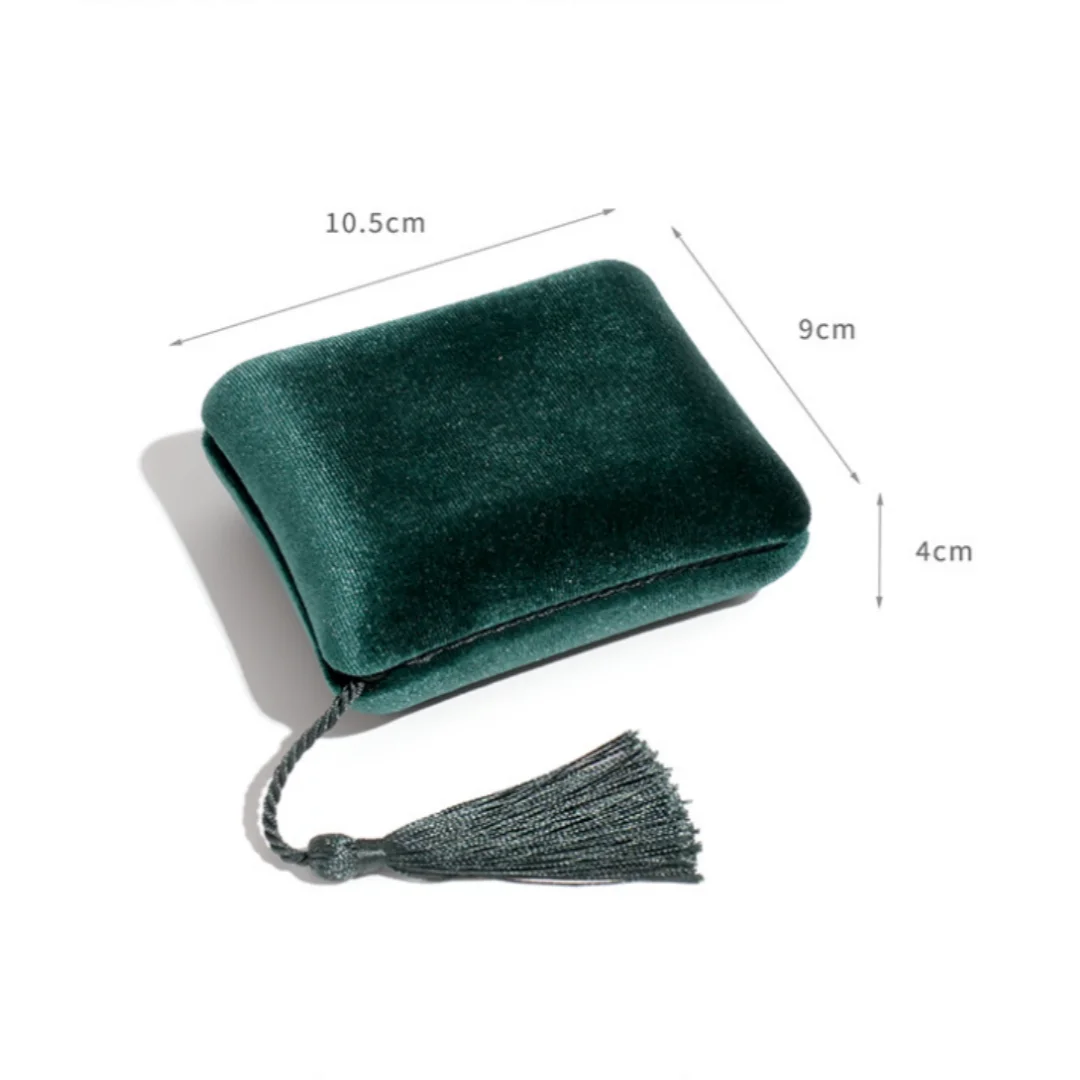 boîtes rangement bijoux pochettes velours classiques réutilisables couleurs vert foncé rose violet pompon