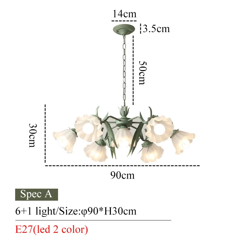 lampe suspendue moderne fleurs vert blanc abat jour verre dépoli led salon chambre