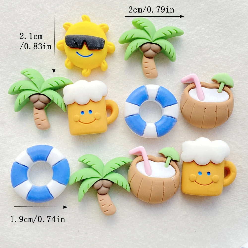aimants décoratifs cartoon animaux compagnies jaune vert beige bleu blanc plage cocotier