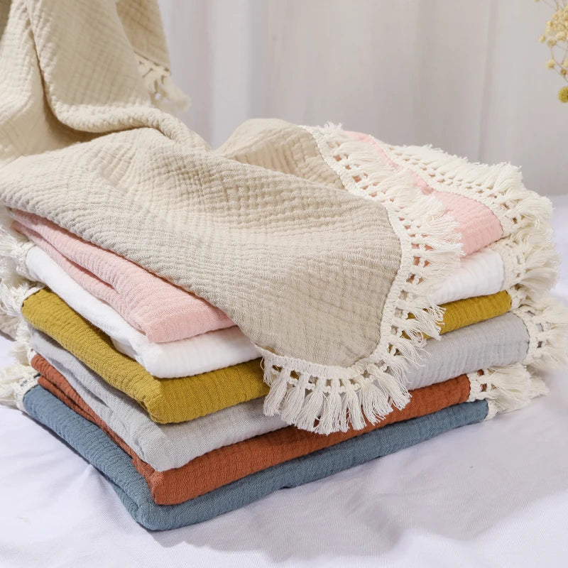 couverture bébé tranché maternité coton bambou motifs solides quatre saisons beige rose jaune orange