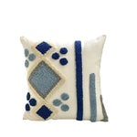 coussin brodé polyester moderne bohème motif géométrique blanc beige bleu gris marron 45x45cm