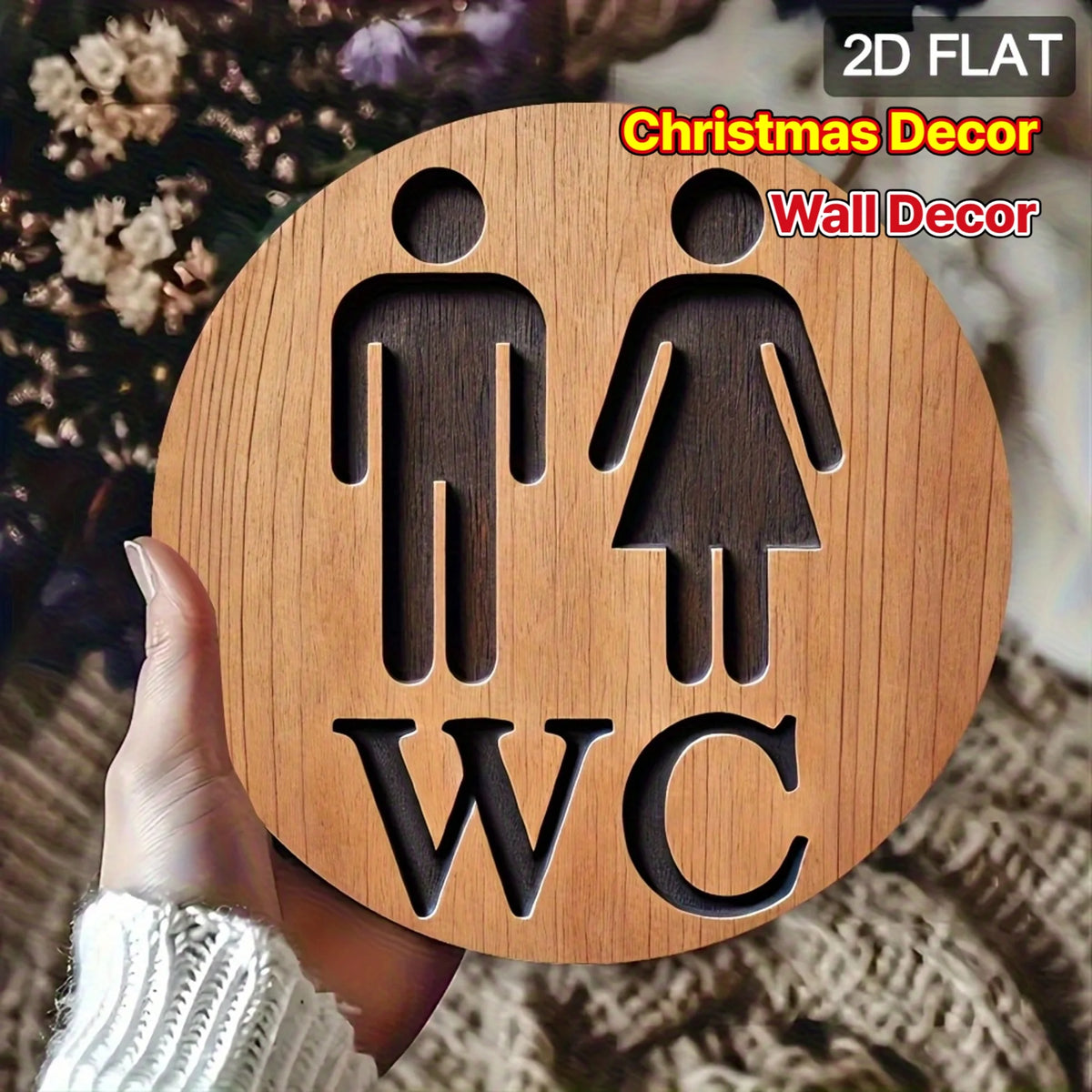 décoration murale panneau wc bois naturel silhouette humaine 2d flat 20x20cm