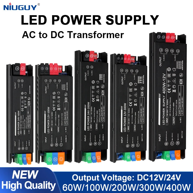 transformateur alimentation led 12v 24v 60w 100w 200w 300w 400w noir industriel adjustable