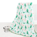 couverture bébé deux couches coton bambou motif floral moderne opacité verte blanc roseclair